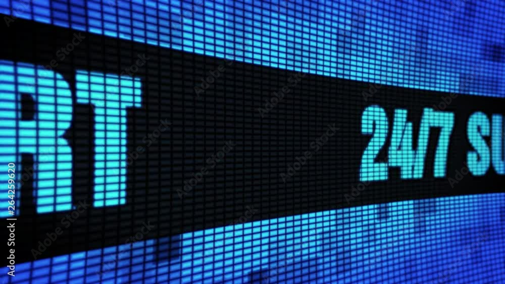 Poster 24/7 support side text scrolling on light blue digital led display board pixel light screen looped a