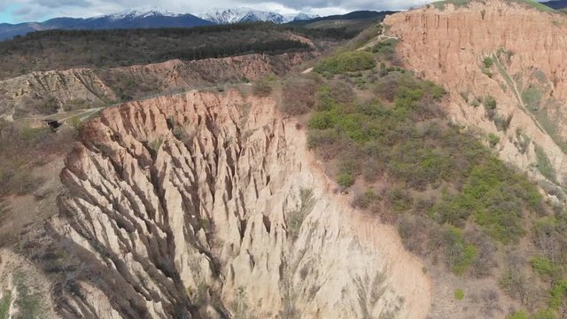 Aerial view Drone Rock formation Stob Pyramids Bulgaria in Rila Mountains