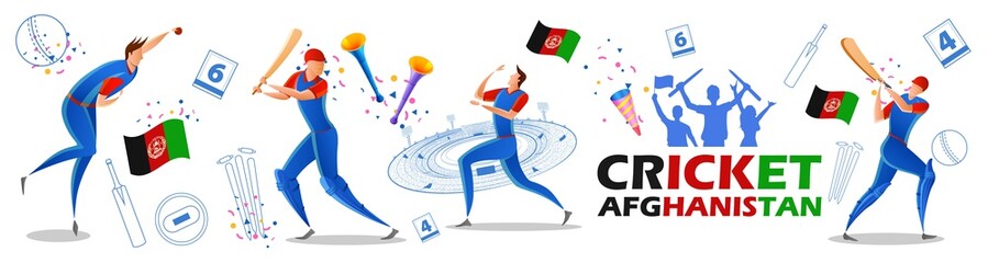 illustration of Player batsman and bowler of Team Afghanistan playing cricket championship sports