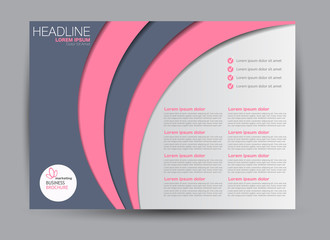 Grey and pink landscape wide flyer or brochure template. Billboard abstract background design. Business, education, presentation, advertisement concept. Vector illustration.