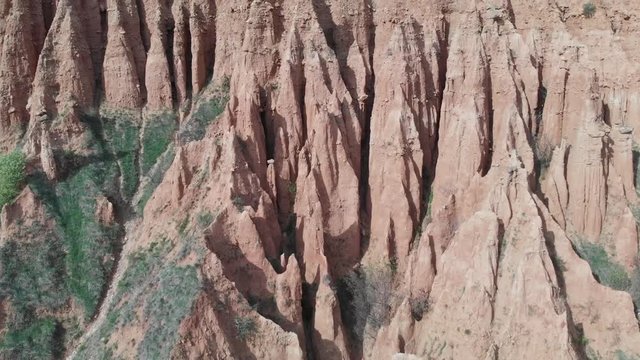 Aerial view Drone Rock formation Stob Pyramids Bulgaria in Rila Mountains