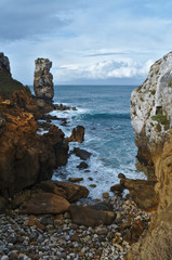 Papoa cliffs and sea in Peniche. Portugal