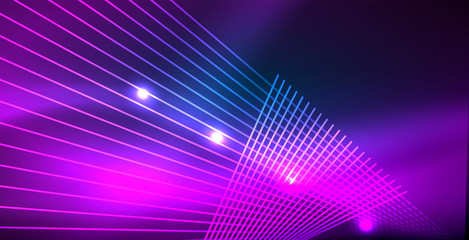 Neon glowing techno lines, blue hi-tech futuristic abstract background template with lights