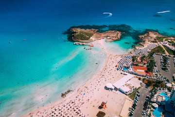 Aerial view of beautiful Nissi beach in Ayia Napa - obrazy, fototapety, plakaty