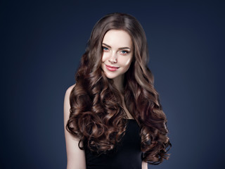 Beautiful brunette hair woman long healthy hairstyle model