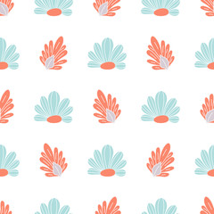 Fototapeta na wymiar Regular Seamless Floral Pattern with Graphic Flowers