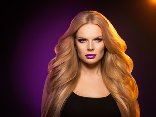 Beautiful blonde hair woman beauty makeup long healthy harstyle model