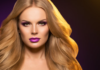 Fototapeta premium Beautiful blonde hair woman beauty makeup long healthy harstyle model
