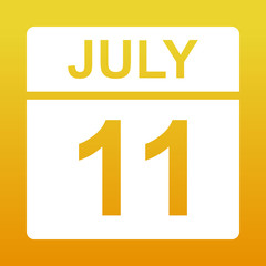 Fototapeta premium July 11. White calendar on a colored background. Day on the calendar. Yellow background with gradient. Simple vector illustration.