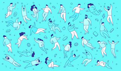 Obraz premium Vector illustration of set of people on blue background in casual clothes in different poses