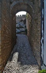 Streets in the Medieval town of Obidos. Portugal