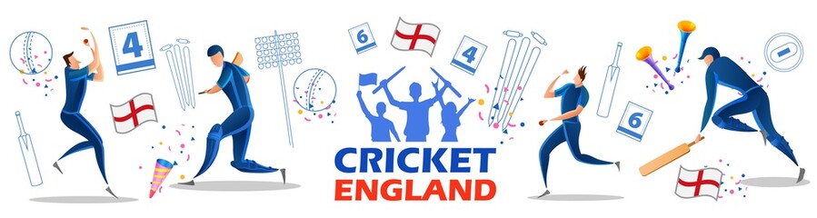 illustration of Player batsman and bowler of Team England playing cricket championship sports