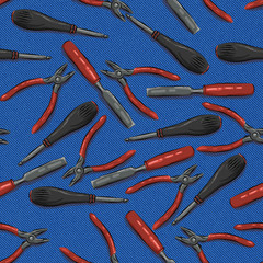tools on a blue denim background, the chisel, screwdriver, pasatizhi