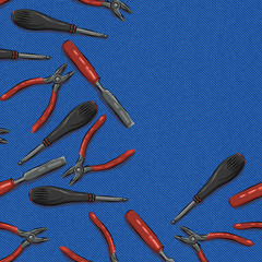tools on a blue denim background, the chisel, screwdriver, pasatizhi
