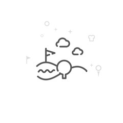 Golf Country Club Landscape Vector Line Icon, Symbol, Pictogram, Sign. Abstract Geometric Background. Editable Stroke