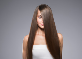 Beautiful hair woman healthy smooth hairstyle female beauty