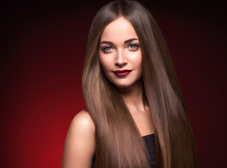 Naklejka premium Beautiful hair woman healthy smooth hairstyle female beauty