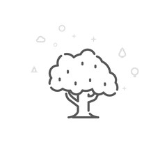 Oak with Acorns Vector Line Icon, Symbol, Pictogram, Sign. Light Abstract Geometric Background. Editable Stroke