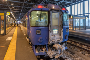 Asahikawa, Japan - Feb 17, 2019: Train at Asahikawa Station.