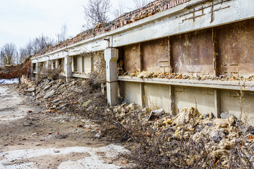 remains of destroyed agricultural buildings