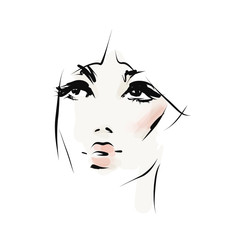 Portrait of young beautiful woman. Hand-drawn fashion illustration. Vector