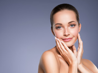 Beauty skin care woman face healthy skin natural makeup happy model