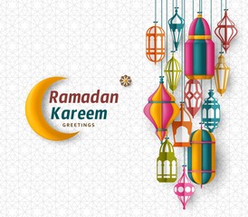 Ramadan Kareem Background. Islamic Arabic lantern. Translation Ramadan Kareem. Greeting card