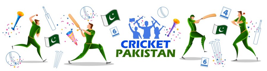 illustration of Player batsman and bowler of Team Pakistan playing cricket championship sports