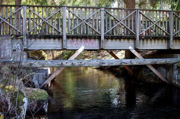 Fototapeta na wymiar Wooden bridge across a small creek