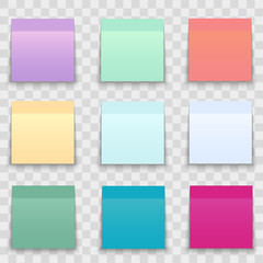 Set of office paper sheets or sticky stickers with shadow isolated on a transparent background.Vector