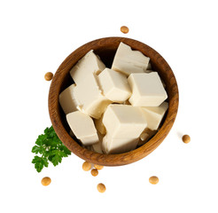 tufu cheese in a wooden surface