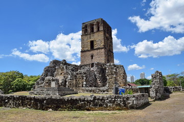 Fototapeta na wymiar Old Panama Cathedral, Panama Viejo Historical Monumental Complex, Panama City, Panama