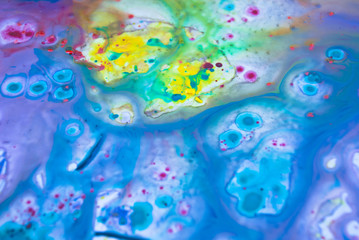 Fluid art  yellow blue color background. Liquid acrylic paint backdrop decorative.