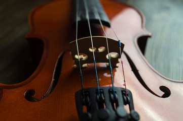Fototapeta premium Violin lying on wooden background.