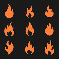 Fire flame logo icon set on black