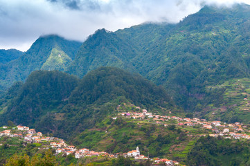Fototapeta na wymiar View of mountains on the route Vereda da Penha de Aguia, Madeira Island, Portugal