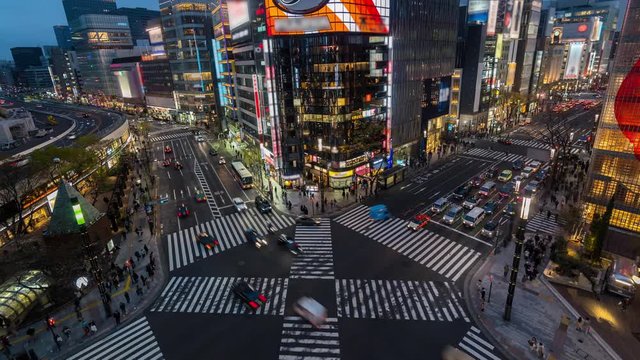 Time lapse of busy intersection in Ginza, Tokyo, Japan.