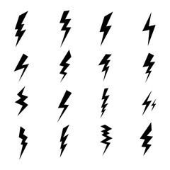 Lightning icons set. Vector symbols collection on white