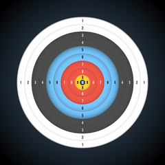 Target for archery with numbers on dark background. Vector illustration