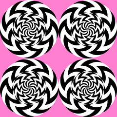Optical illusion, moving effect of rotation. Seamless pattern with spin twiling circles. Op art background.