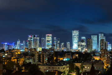 Panoramic view of the Tel-Aviv and Givatayim Skyline At Night, Israel