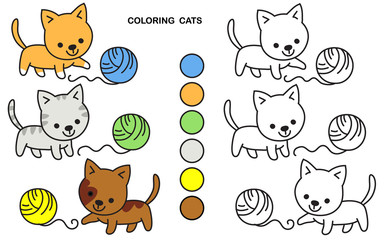 Coloring book cats, cartoon characters, flat design.