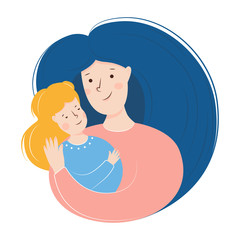 Mother and daughter hugging. Mother's day card about mother's love and care. Flat illustration