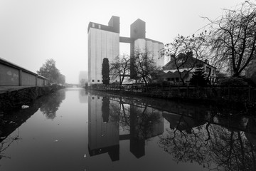 Flour Mill Reflection Black and White