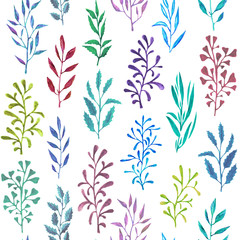 hand-drawn watercolor floral pattern abstract style of twigs with leaves seamless pattern. endless motif for textile decor and design