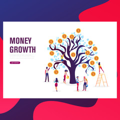 Business dollar plant coins, graph, chart increase profit and finance stretching rising up