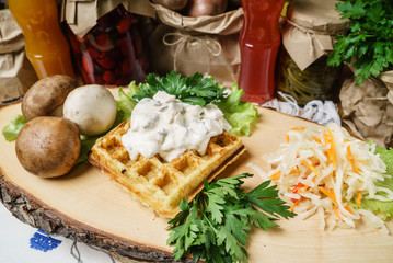 belgian waffle with mushrooms