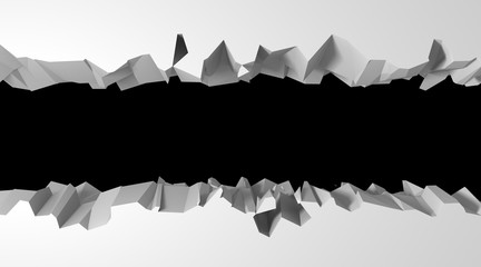 Dark destruction cracked hole in white stone wall