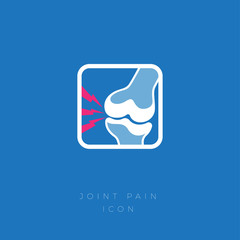 Cartilage damage, Arthritis, Osteoarthritis icon. Severe and acute pain in the joint. Flat icon in a rounded frame.