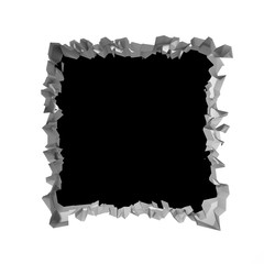 Obraz premium Dark destruction cracked hole in white stone wall